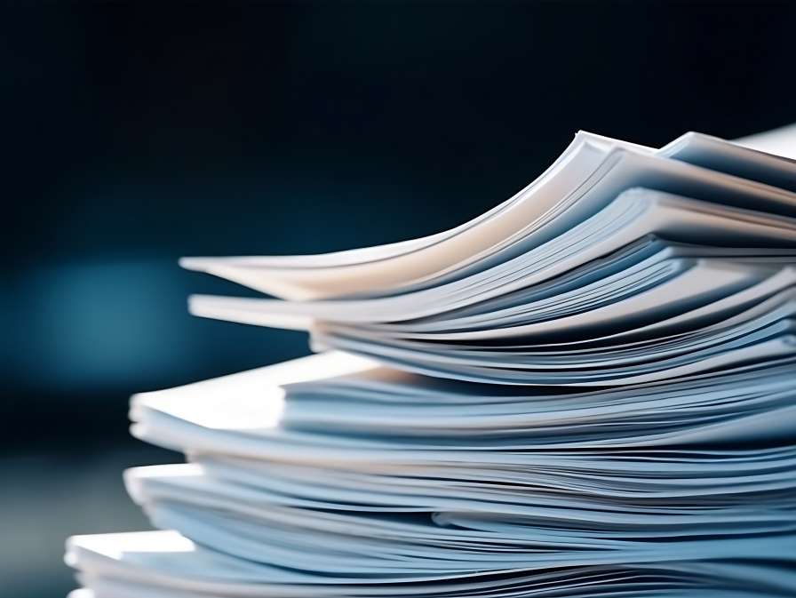 Bending stack of paper sheets, open magazine with copy space : Generative AI